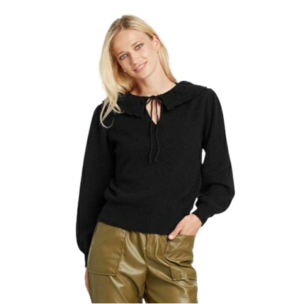 Who What Wear Black Collared Pullover Sweater Size Medium